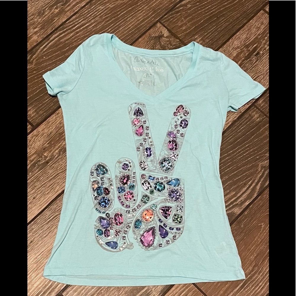 Aeropostale Jeweled Peace Sign Tee🌸🌈☮️